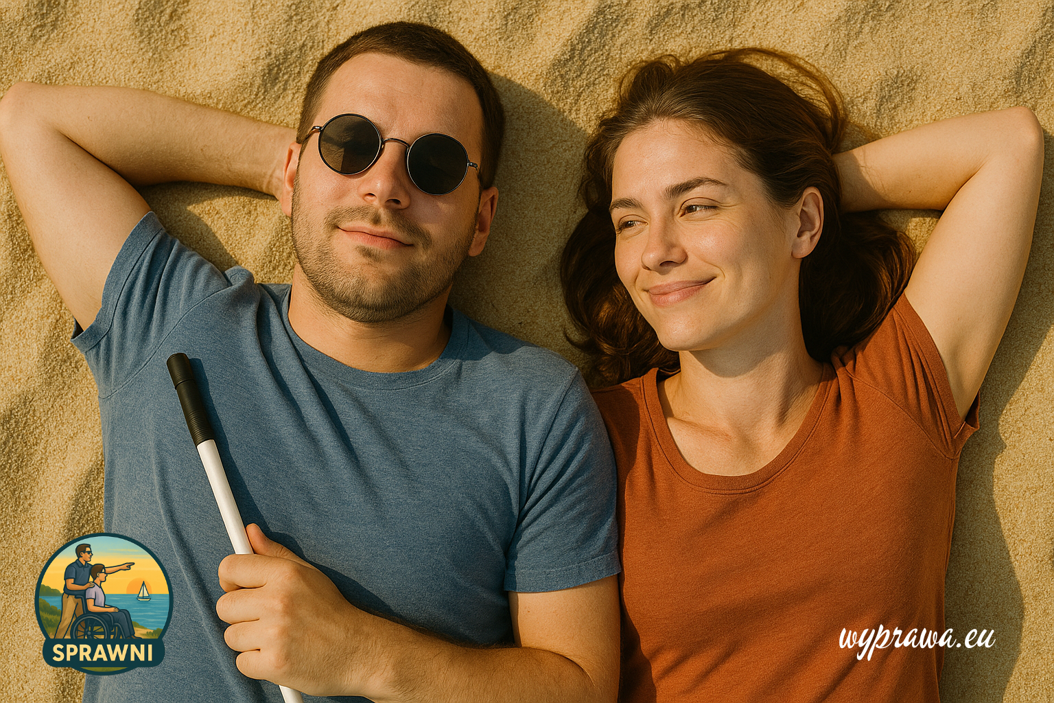 Para z deficytami widzenia cieszy się plażą i słońcem